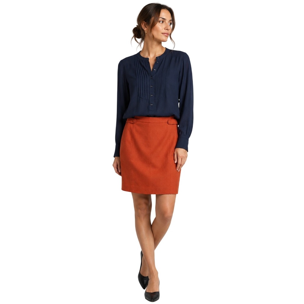 J.Crew Orange Wool Herringbone Pencil Skirt Size 8 Fall Workwear